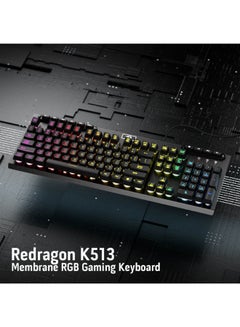 REDRAGON K513 RGB Membrane Gaming Keyboard, Standard 104 Keys Linear Mechanical-Feel Keyboard w/ 5 Extra On-Board Macro G Keys, Dedicated Media Control, Solid Metal Top Case  - Image 2