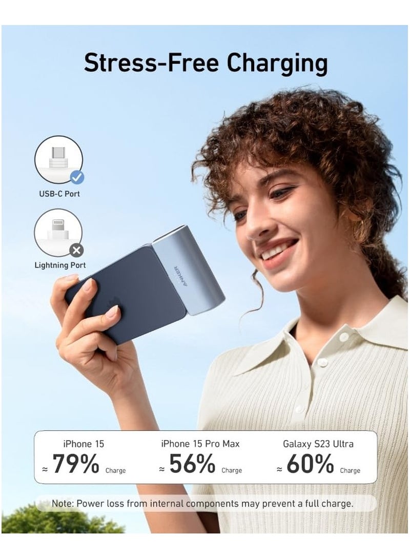 Anker - 5000 mAh Nano Power Bank, Mini Portable Charger With Built-In Foldable USB-C Connector, Battery Pack 22.5W, For iPhone 15, Samsung S23 Series, Note20 Series, LG, Huawei, iPad, AirPods, And More White - Image 1