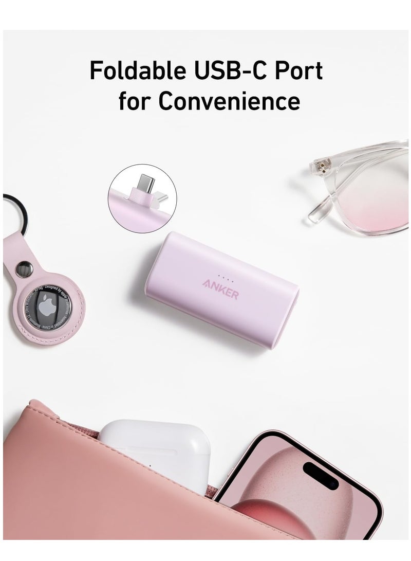 Anker - 5000 mAh Nano Power Bank, Mini Portable Charger With Built-In Foldable USB-C Connector, Battery Pack 22.5W, For iPhone 15, Samsung S23 Series, Note20 Series, LG, Huawei, iPad, AirPods, And More White - Image 1