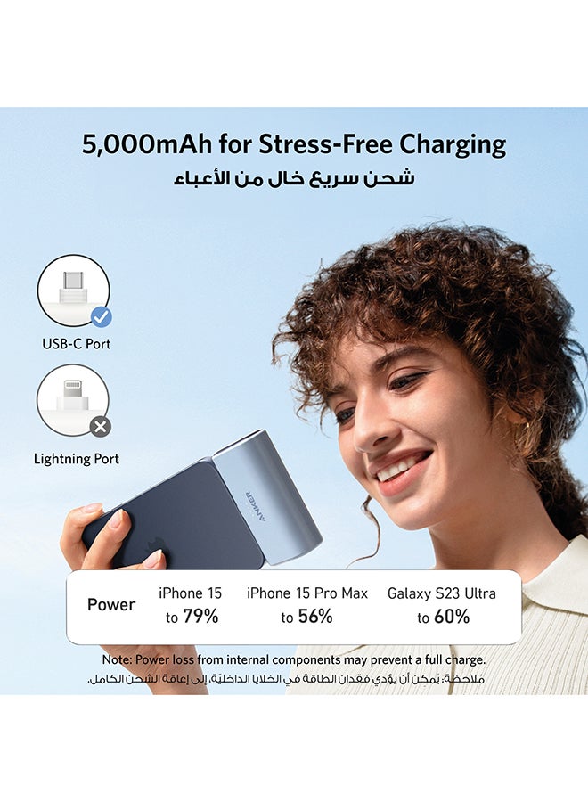 Anker 5000 mAh Nano Power Bank, Mini Portable Charger with Built-In Foldable USB-C Connector, 5,000mAh Battery Pack 22.5W, For iPhone 16/15 Series, Samsung, Huawei, iPad, AirPods, Xiaomi, Vivo, Oppo and More White  - Image 5