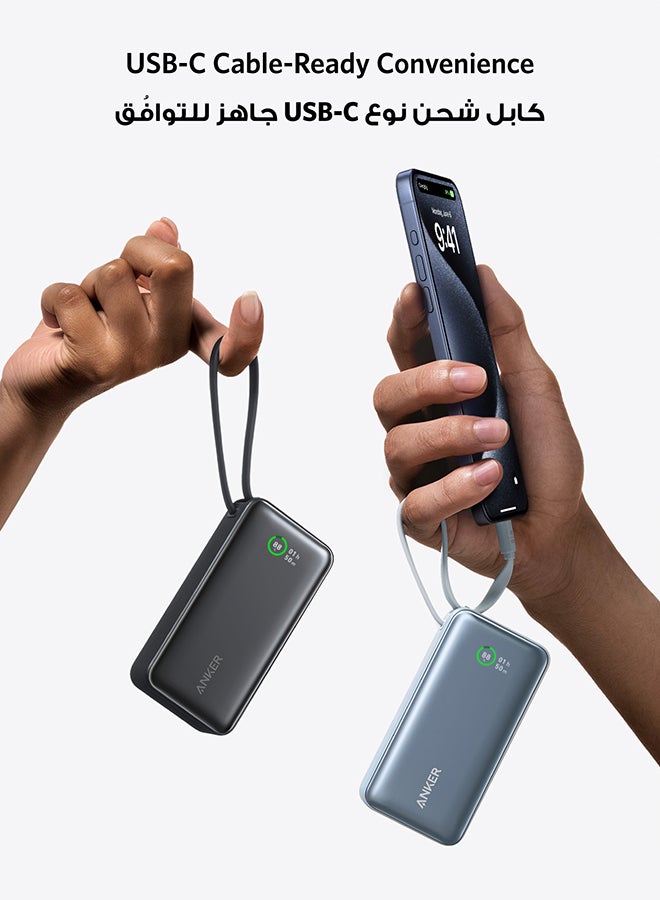 10000 mAh Nano Power Bank, 10000mAh Portable Charger with Built-In USB-C Cable, PD 30W Output with 1 USB-C, 1 USB-A, Fast Charging Battery Pack for iPhone 16/15 Series, Samsung, Huawei, Xiaomi, iPad, Vivo Black