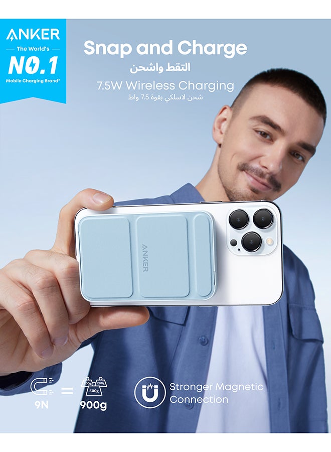 5000 mAh Power Bank, 622 Magnetic Battery (MagGo), 5000mAh Foldable Magnetic Wireless Portable Charger and USB-C for iPhone 16/16 Plus/16 Pro/16 Pro Max, iPhone 15/14/13 Series Blue Blue