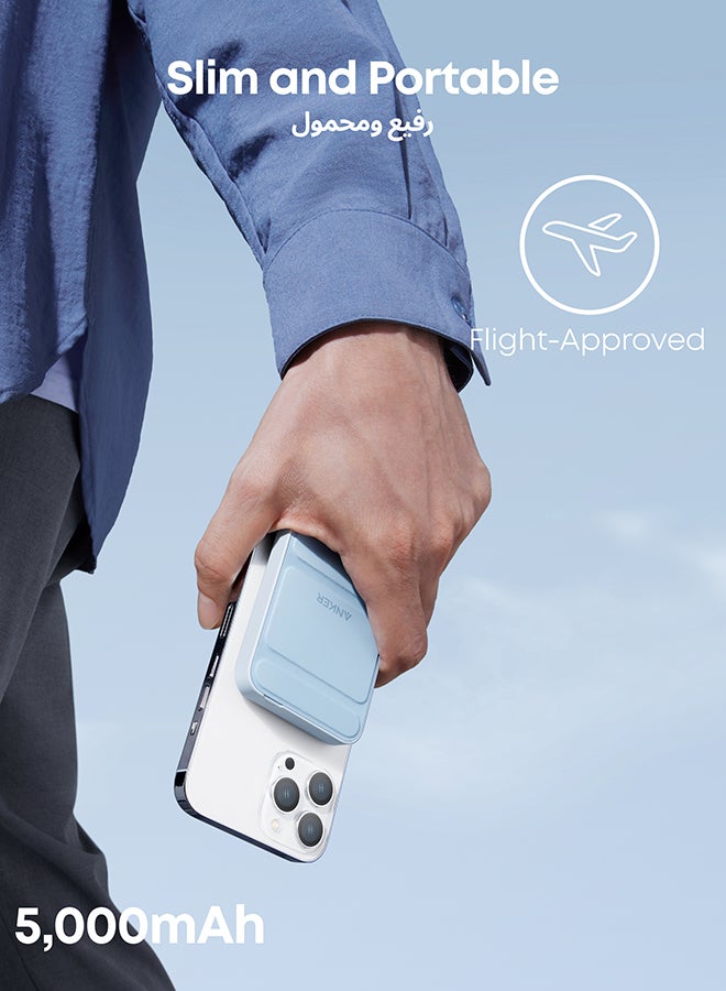 5000 mAh Power Bank, 622 Magnetic Battery (MagGo), 5000mAh Foldable Magnetic Wireless Portable Charger and USB-C for iPhone 16/16 Plus/16 Pro/16 Pro Max, iPhone 15/14/13 Series Blue Blue