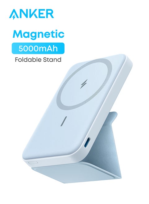 5000 mAh Power Bank, 622 Magnetic Battery (MagGo), 5000mAh Foldable Magnetic Wireless Portable Charger and USB-C for iPhone 16/16 Plus/16 Pro/16 Pro Max, iPhone 15/14/13 Series Blue Blue