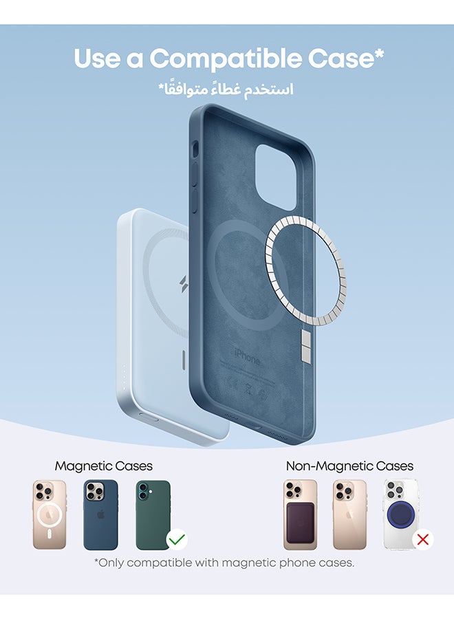 5000 mAh Power Bank, 622 Magnetic Battery (MagGo), 5000mAh Foldable Magnetic Wireless Portable Charger and USB-C for iPhone 16/16 Plus/16 Pro/16 Pro Max, iPhone 15/14/13 Series Blue Blue