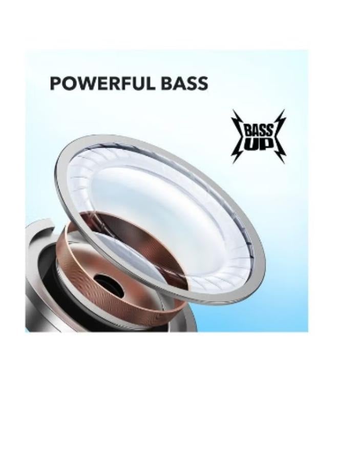 ساوند كور سماعات أذن R50i True اللاسلكية مقاس 10 مم مع صوت جهير كبير، وبلوتوث 5.3، ووقت تشغيل 30 ساعة، ومقاومة للماء IPX5، ومكالمات واضحة بتقنية الذكاء الاصطناعي مع 2 ميكروفون، و22 مُعادل صوت مُسبق عبر التطبيق الأزرق - Image 2