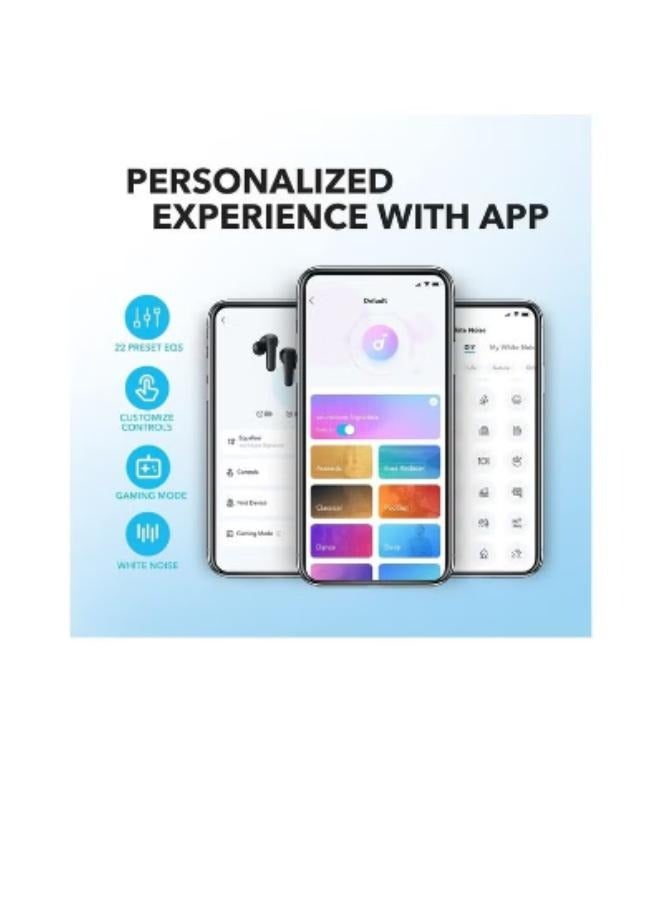 ساوند كور سماعات أذن R50i True اللاسلكية مقاس 10 مم مع صوت جهير كبير، وبلوتوث 5.3، ووقت تشغيل 30 ساعة، ومقاومة للماء IPX5، ومكالمات واضحة بتقنية الذكاء الاصطناعي مع 2 ميكروفون، و22 مُعادل صوت مُسبق عبر التطبيق الأزرق - Image 3