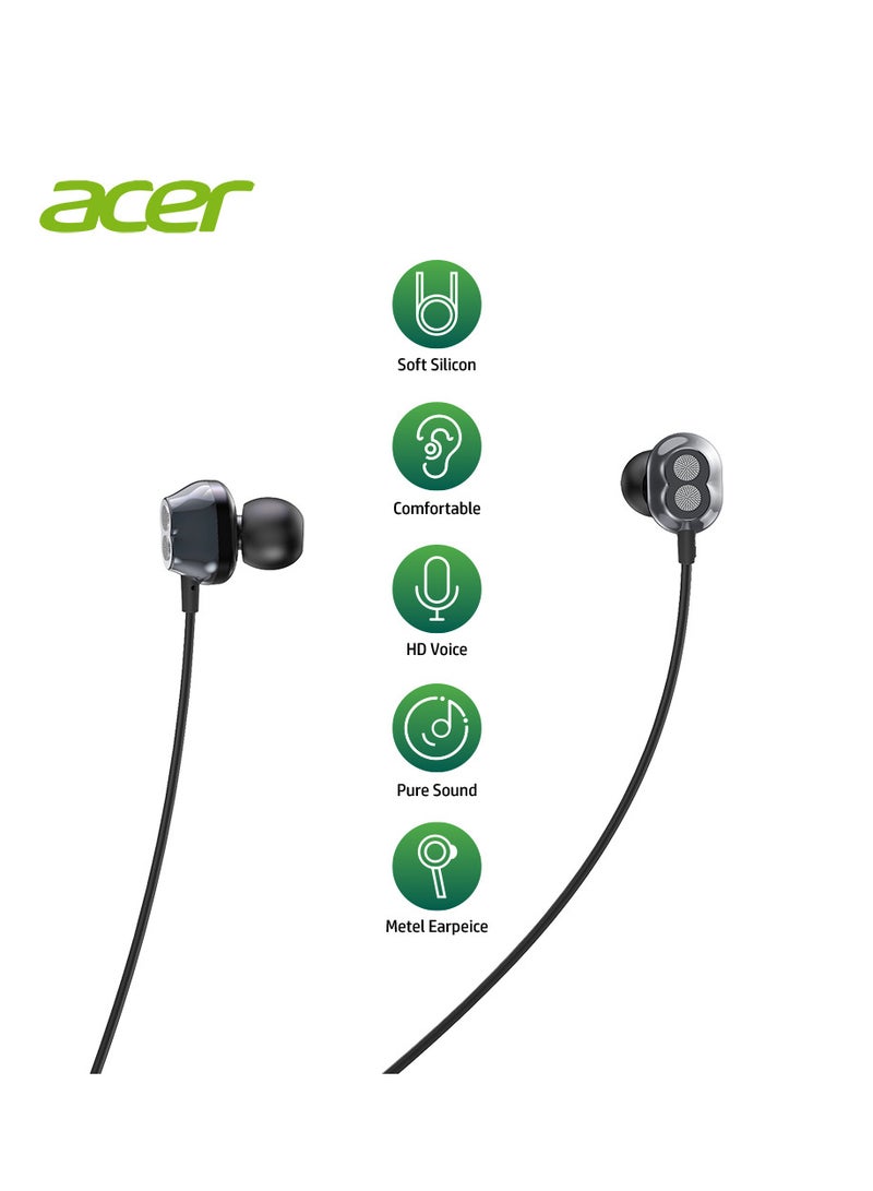 Acer AL One Wireless Bluetooth 5.0 In-Ear ENC Neckband Earphones With Mic - Black - Image 2