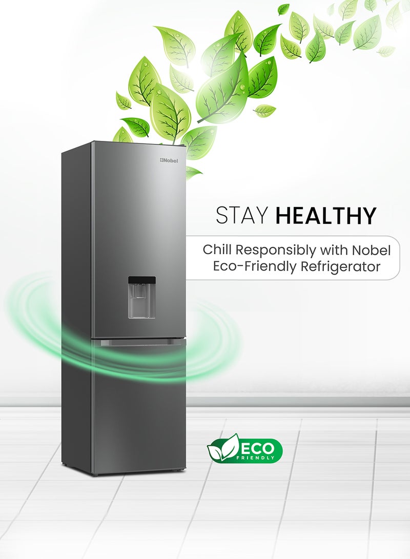 Nobel - 276L Gross Capacity Inverter Refrigerator with 248L Net Capacity, Defrost, Mechanical Control, Water Dispenser, and Energy-Efficient Cooling NBF400 Silver - Image 1