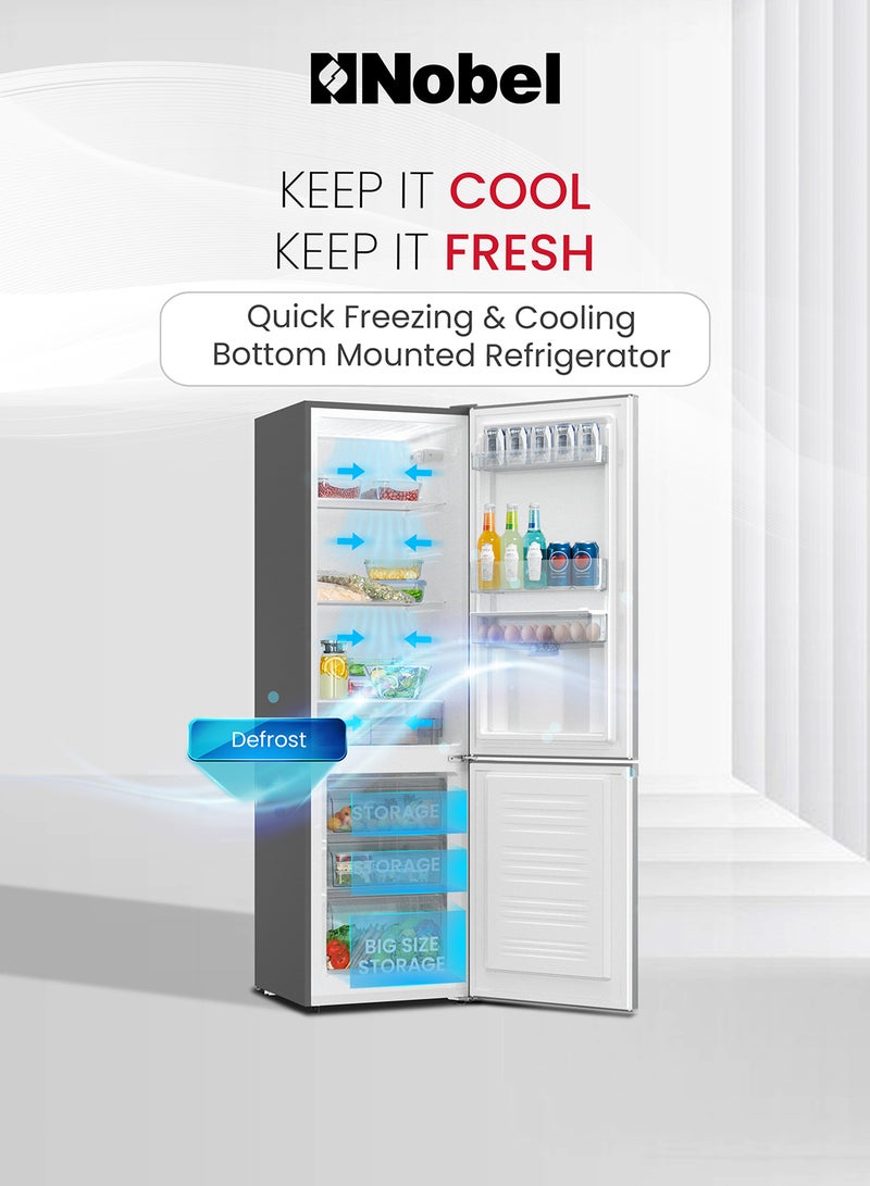 Nobel - 276L Gross Capacity Inverter Refrigerator with 248L Net Capacity, Defrost, Mechanical Control, Water Dispenser, and Energy-Efficient Cooling NBF400 Silver - Image 1