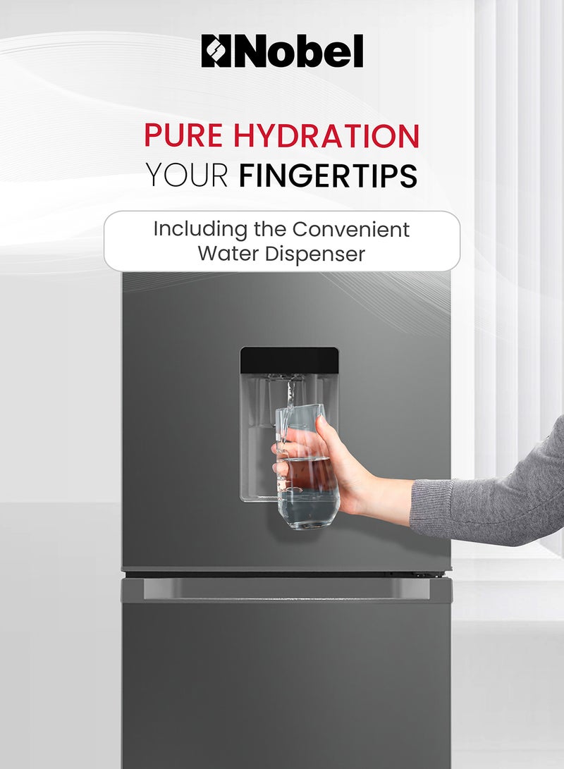 Nobel - 276L Gross Capacity Inverter Refrigerator with 248L Net Capacity, Defrost, Mechanical Control, Water Dispenser, and Energy-Efficient Cooling NBF400 Silver - Image 1