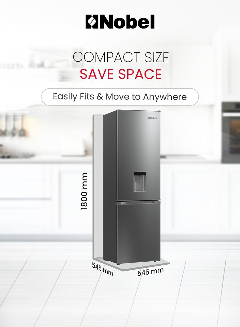 Nobel - 276L Gross Capacity Inverter Refrigerator with 248L Net Capacity, Defrost, Mechanical Control, Water Dispenser, and Energy-Efficient Cooling NBF400 Silver - Image 1