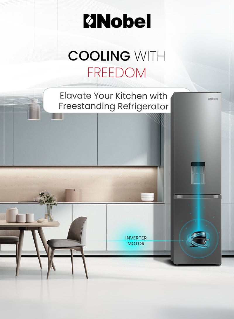 Nobel - 276L Gross Capacity Inverter Refrigerator with 248L Net Capacity, Defrost, Mechanical Control, Water Dispenser, and Energy-Efficient Cooling NBF400 Silver - Image 1