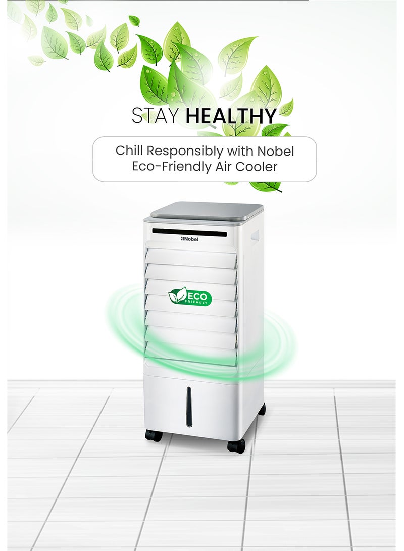 Nobel - Air Cooler, Water Tank, 3-Speed, Ionizer, Auto Swing, 7.5H Timer, Efficient Cooling, Purified Air, Swing Oscilations, Compact Design With Remote 6 L 65 W NAC30R White - Image 1