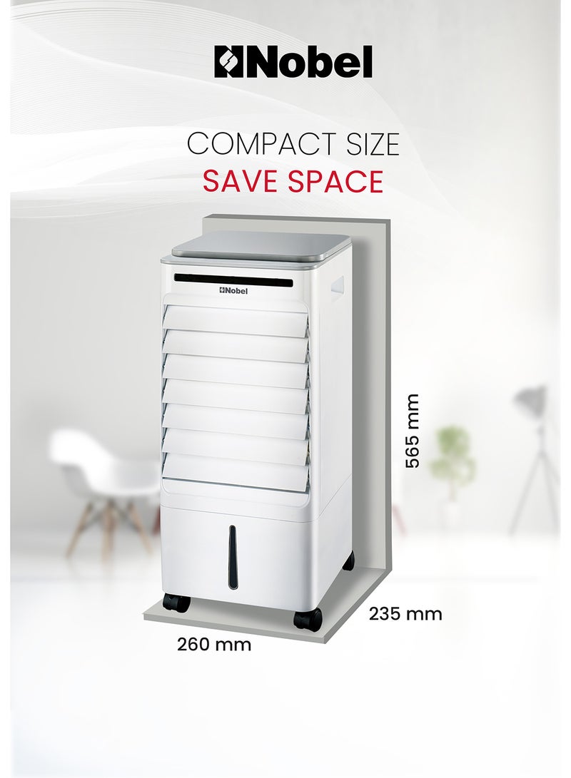 Nobel - Air Cooler, Water Tank, 3-Speed, Ionizer, Auto Swing, 7.5H Timer, Efficient Cooling, Purified Air, Swing Oscilations, Compact Design With Remote 6 L 65 W NAC30R White - Image 1