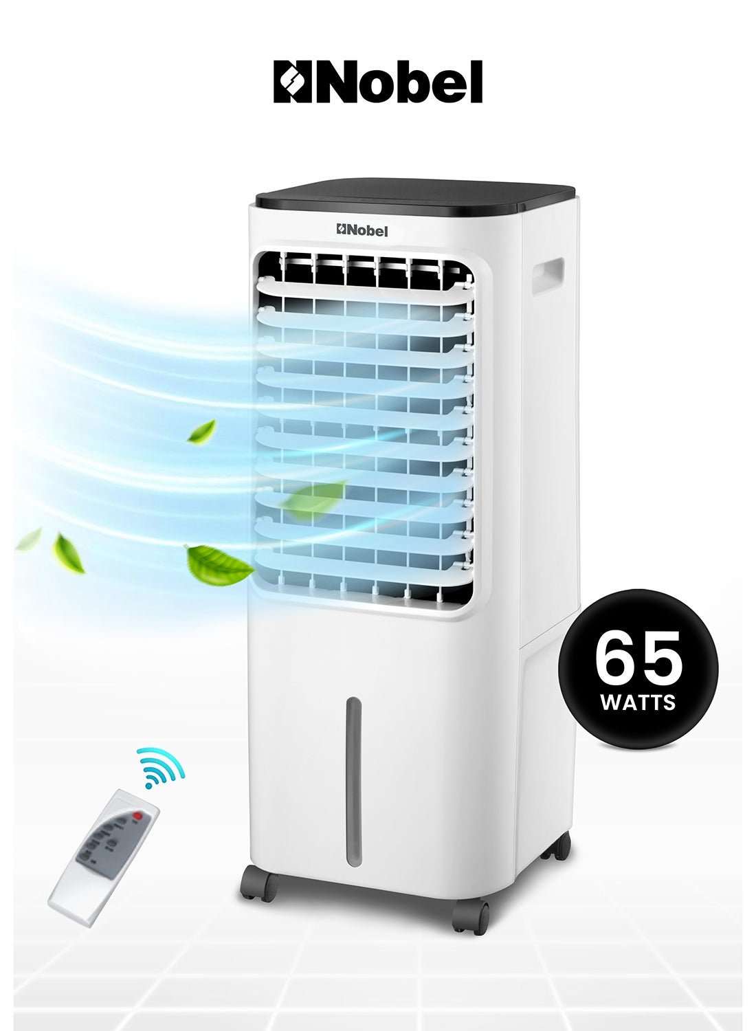 Air Cooler, 12L Water Tank, 3-Speed, Ionizer, Remote Control, Auto Swing, 7.5H Timer, Honeycomb Cooling Pads, Tubular Flow Fan With Water Shortage Protection 12 L 65 W Nobel Air Cooler NAC40R White 