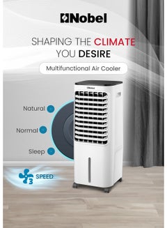 Nobel Air Cooler, 12L Water Tank, 3-Speed, Ionizer, Remote Control, Auto Swing, 7.5H Timer, Honeycomb Cooling Pads, Tubular Flow Fan With Water Shortage Protection 12 L 65 W Nobel Air Cooler NAC40R White  - Image 2