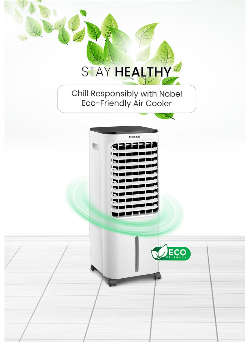 Nobel - Air Cooler, 12L Water Tank, 3-Speed, Ionizer, Remote Control, Auto Swing, 7.5H Timer, Honeycomb Cooling Pads, Tubular Flow Fan With Water Shortage Protection 12 L 65 W Nobel Air Cooler NAC40R White - Image 1