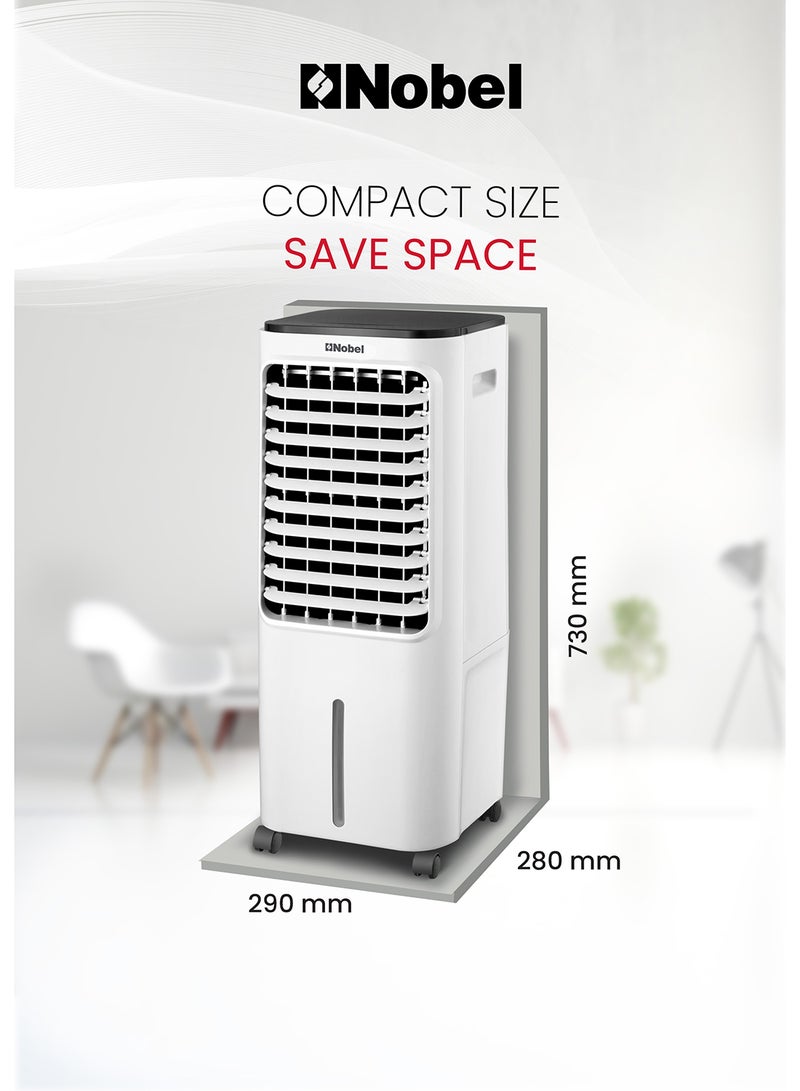 Nobel - Air Cooler, 12L Water Tank, 3-Speed, Ionizer, Remote Control, Auto Swing, 7.5H Timer, Honeycomb Cooling Pads, Tubular Flow Fan With Water Shortage Protection 12 L 65 W Nobel Air Cooler NAC40R White - Image 1