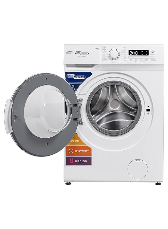 SUPER GENERAL - 7 KG Front Load Washing Machine, ‎1200 RPM, 15 Programs,LED Display, Quick Wash, High Efficiency, Drum Clean, Delay Start, Child Lock 7 kg SGW7250NLED White - Image 1