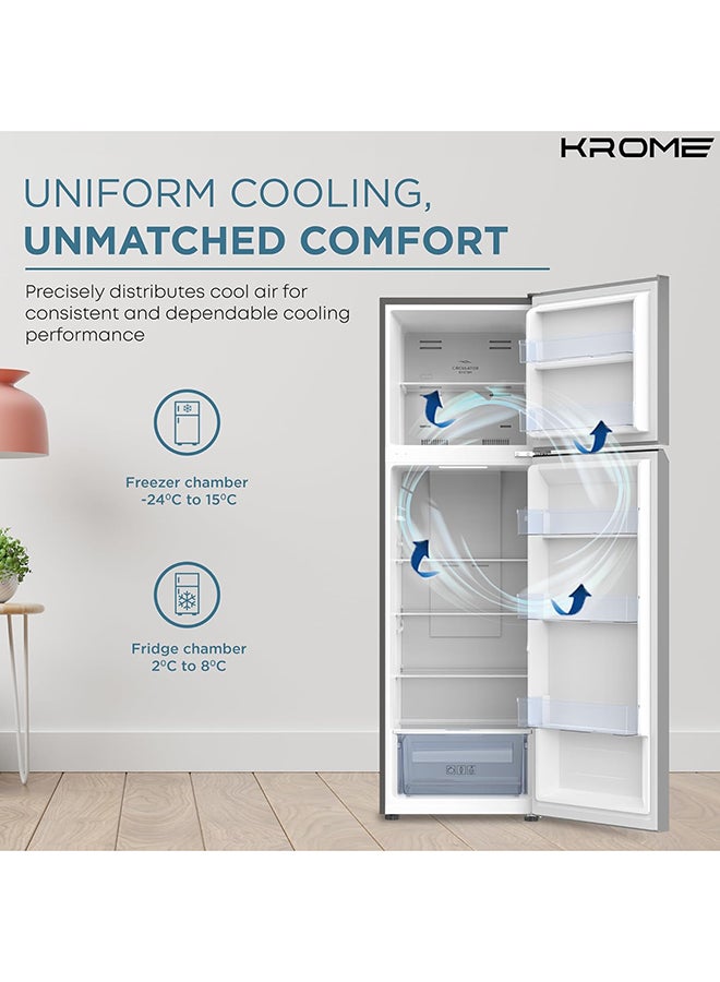 Krome - 370L Gross, Top Mount Double Door Refrigerator , Automatic Defrost Freezer + 6Kg 1000 RPM Front Load Washing Machine, LED Display, 5 Star Energy Efficient-Bundle Pack KR-REF 370T+KR-WFL60SS Silver - Image 1