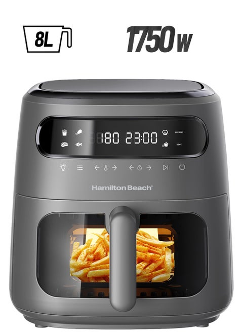 Hamilton Beach Digital Air Fryer View 8L, Large Viewing Window, 8 Presets with Dehydrate & Defrost, Cook for Upto 12 hours from 40°C to 200°C, 1750W, Matte Grey, 2 Years Warranty, AFOGV8-ME 8 L 1750 W AFOGV8-ME Grey