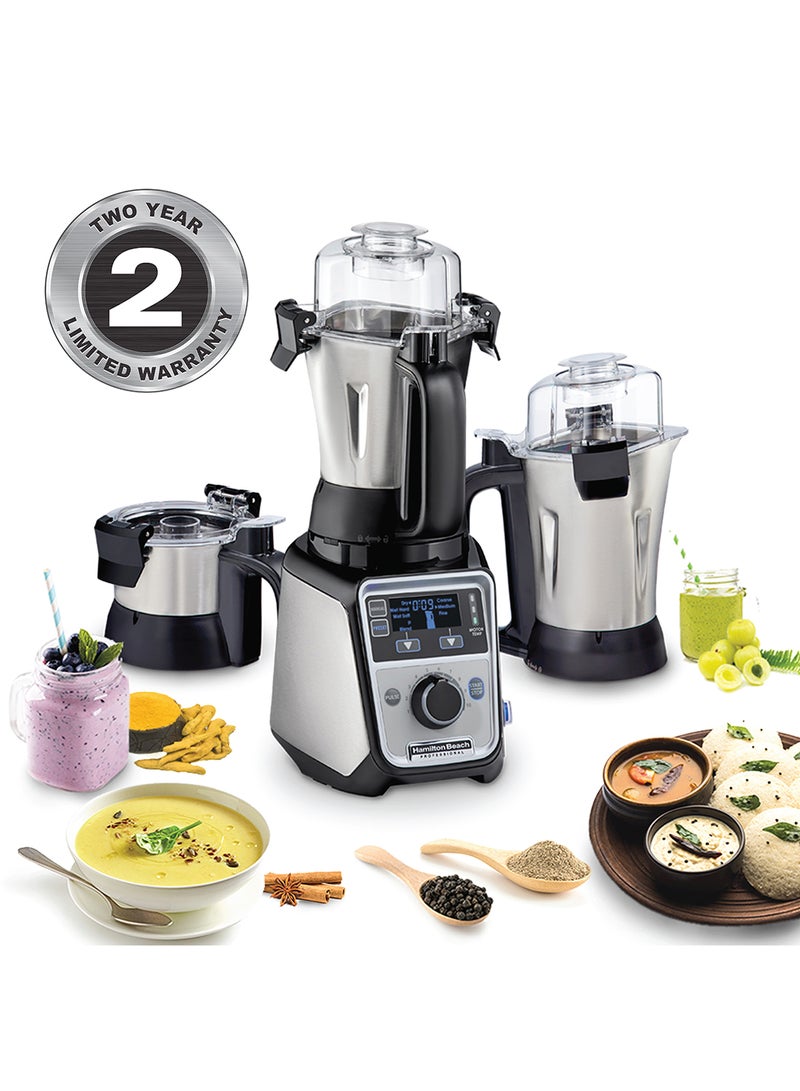 Hamilton Beach - Hamilton Beach Professional Juicer Mixer Grinder, 1400W, 3 Stainless Steel Leakproof Jars & Tritan Lids, 13 Digital Settings, Upto 18000 RPM, Triple Motor Overload Protection, 2 Yr Warranty, 58770-SAU 1.5 L 1400 W 58770-SAU Silver - Image 1