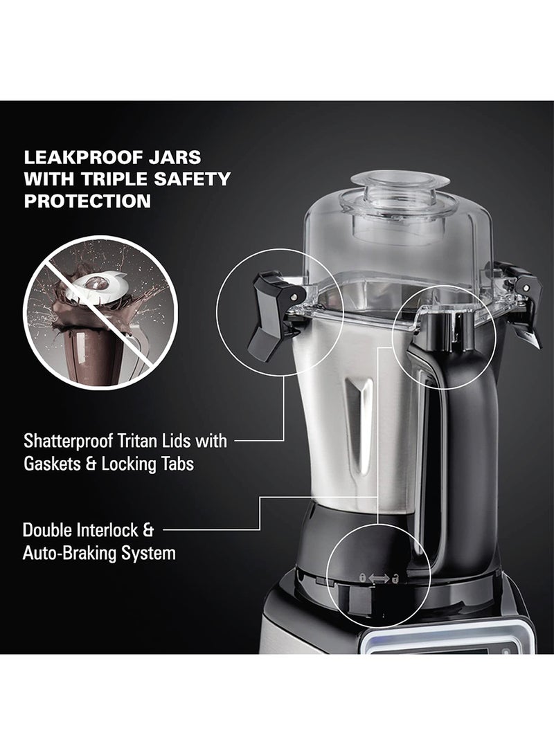 Hamilton Beach - Hamilton Beach Professional Juicer Mixer Grinder, 1400W, 3 Stainless Steel Leakproof Jars & Tritan Lids, 13 Digital Settings, Upto 18000 RPM, Triple Motor Overload Protection, 2 Yr Warranty, 58770-SAU 1.5 L 1400 W 58770-SAU Silver - Image 1