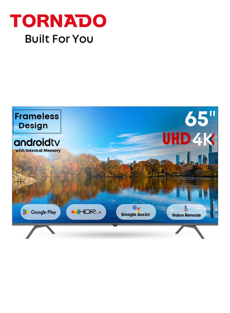 TORNADO 65 Inch 4K UHD Frameless Smart TV | 120HZ | Android | Built-in receiver | Youtube | Netflix | Big Size Ultra HD Television With Full Size Screen | No Frame - 65UA1410E Black - Image 1
