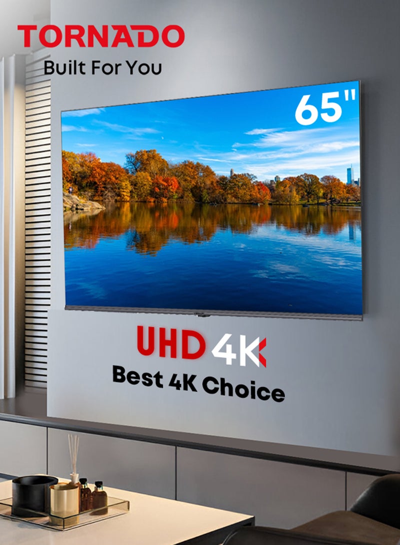 TORNADO 65 Inch 4K UHD Frameless Smart TV | 120HZ | Android | Built-in receiver | Youtube | Netflix | Big Size Ultra HD Television With Full Size Screen | No Frame - 65UA1410E Black - Image 2