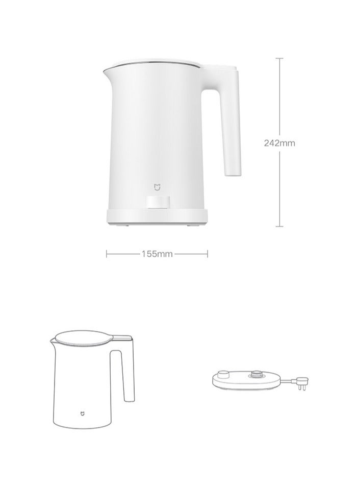 Xiaomi - 2 Pro Smart Electric Water Kettle LED Display Intelligent Temperature Control Fast Hot Boiling Stainless Teapot 1.7 L 1800 W MJJYSHO1YM White - Image 1