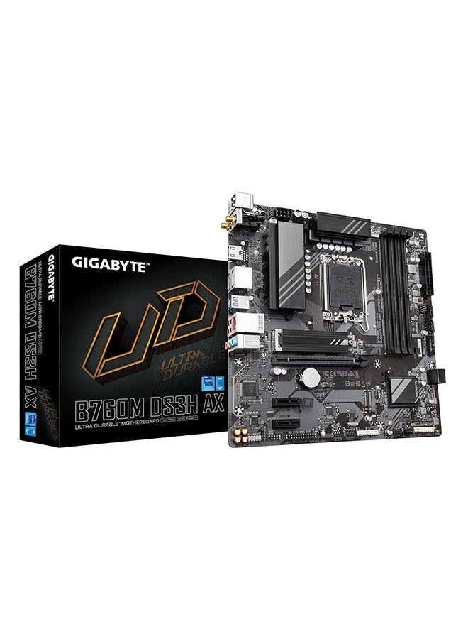 جيجابايت اللوحة الأم B760M DS3H DDR5 LGA1700 mATX، مجموعة شرائح Intel B760، 4x DDR5 DIMM، ذاكرة بحد أقصى 192 جيجابايت، Realtek 2.5GbE LAN، 1 x PCI E 4.0x16، 1x D-Sub، 1x HDMI، 1x DP، 1x USB-C/3.2 | B760M-DS3H-DDR5  - Image 1