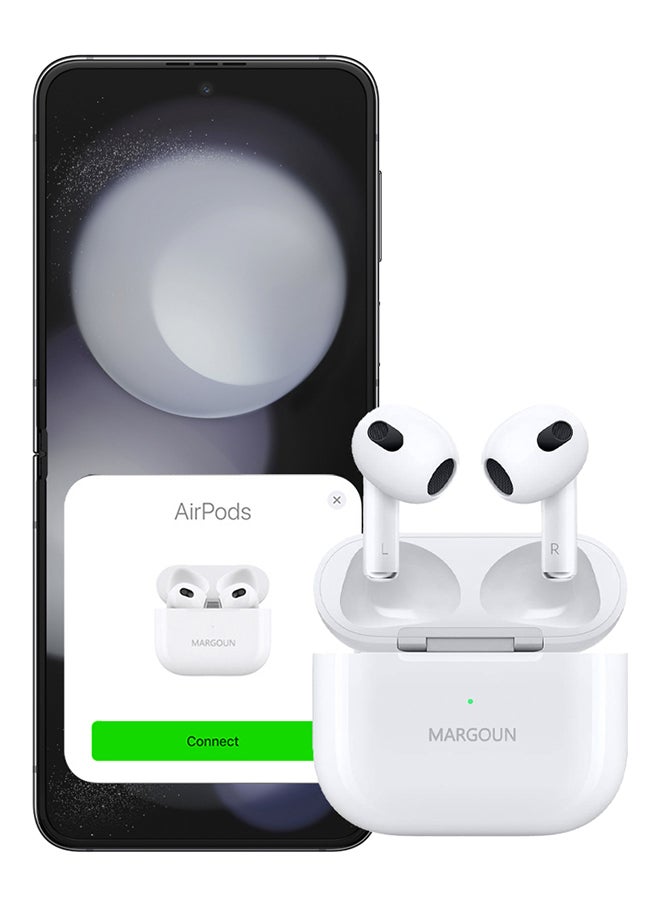 MARGOUN - Samsung Galaxy Z Flip5 Bluetooth Headphones With Charging Case Wireless Earbuds 3Rd Generation Bluetooth Sport In-Ear Headphones Hi-Fi Stereo Sound Noise Reduction White - Image 1