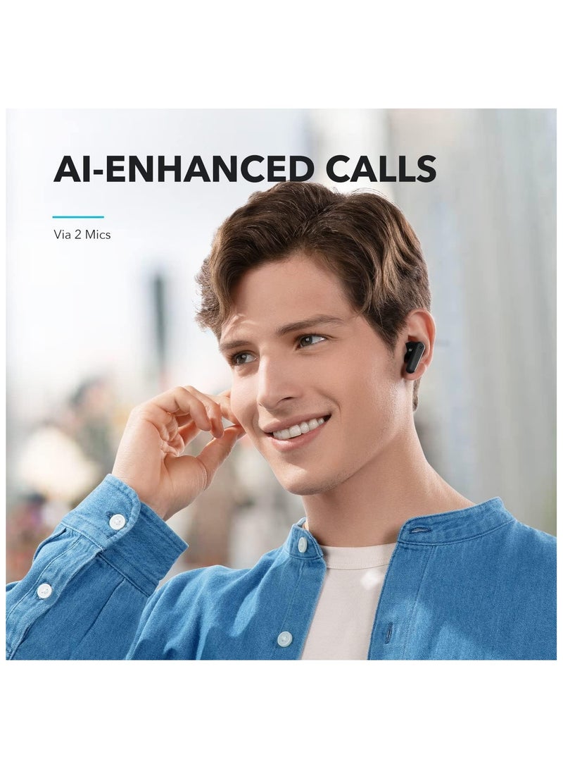 آنكر - سماعات أذن Soundcore من Anker R50i True Wireless مقاس 10 مم مع صوت جهير كبير، وبلوتوث 5.3، ووقت تشغيل 30 ساعة، ومقاومة للماء IPX5، ومكالمات واضحة بتقنية الذكاء الاصطناعي مع 2 ميكروفون، و22 مُعادل صوت مُسبق عبر التطبيق باللون الأسود - Image 1