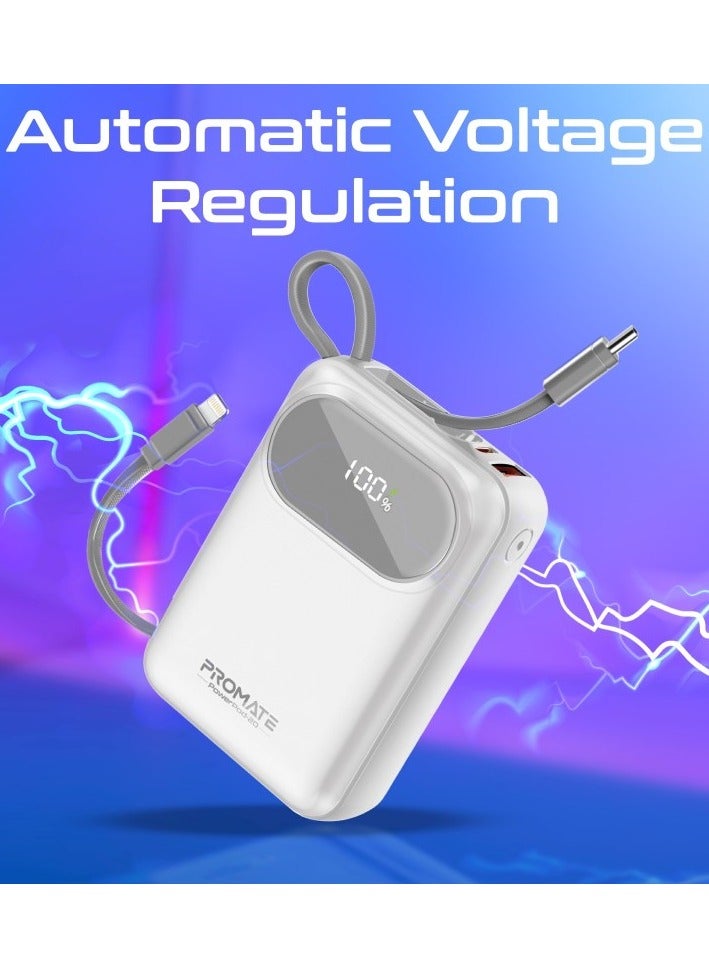 PROMATE - 20000 mAh 20000 mAh Power Bank, Universal Ultra-Compact Portable Charger, 27W Lightning Cables, Built-In 35W USB-C Power Delivery, 22.5W USB-A QC 3.0 Port For iPhone 16, Galaxy S25, Powerpod-20 - White - Image 1
