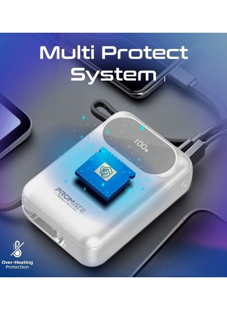 PROMATE - 20000 mAh 20000 mAh Power Bank, Universal Ultra-Compact Portable Charger, 27W Lightning Cables, Built-In 35W USB-C Power Delivery, 22.5W USB-A QC 3.0 Port For iPhone 16, Galaxy S25, Powerpod-20 - White - Image 1
