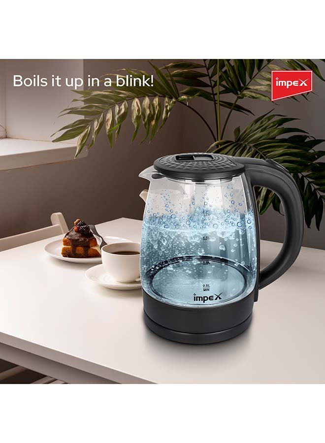 Impex - Electric Glass Kettle, High Boron Glass, 360°C Rotatable Base, Triple Thermostat ,Working Indicate - 1.8 L 1500 W Steamer 1805 Black - Image 1