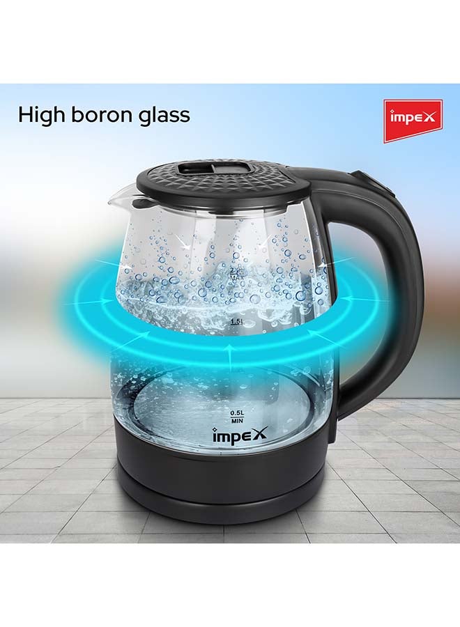 Impex - Electric Glass Kettle, High Boron Glass, 360°C Rotatable Base, Triple Thermostat ,Working Indicate - 1.8 L 1500 W Steamer 1805 Black - Image 1
