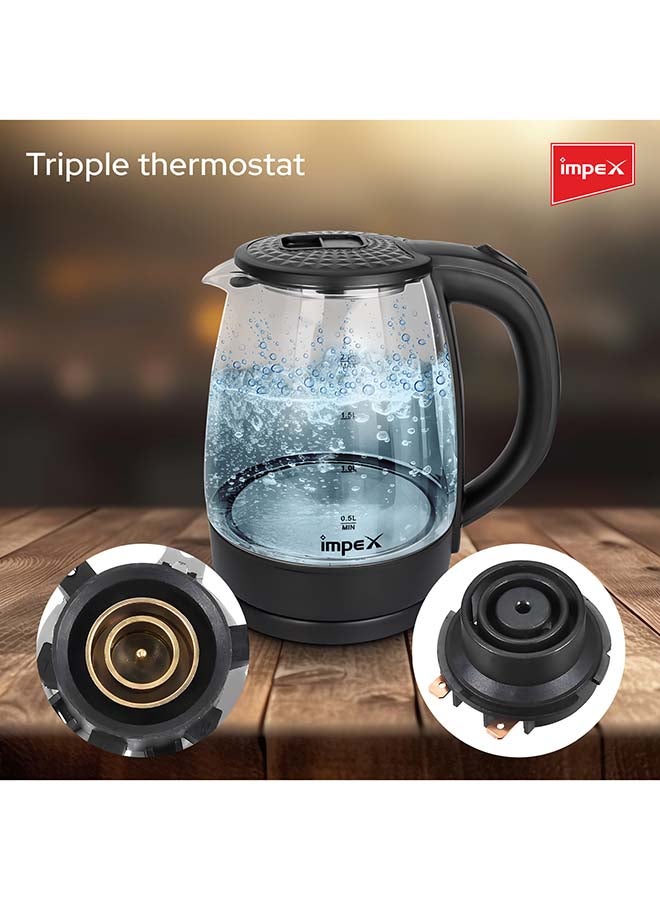 Impex - Electric Glass Kettle, High Boron Glass, 360°C Rotatable Base, Triple Thermostat ,Working Indicate - 1.8 L 1500 W Steamer 1805 Black - Image 1