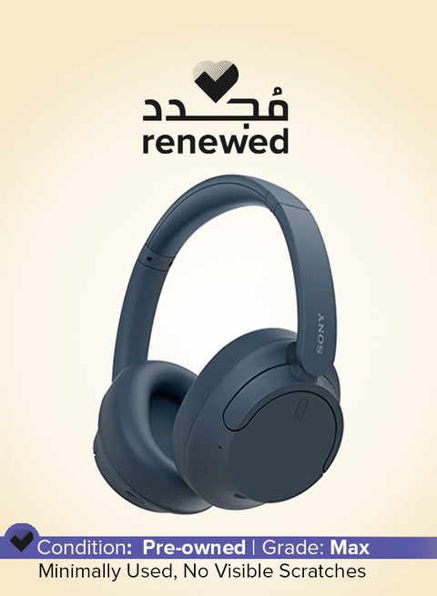 متجدد - WH-CH720 سماعات رأس لاسلكية بخاصية إلغاء الضوضاء بلوتوث فوق الأذن مع ميكروفون للمكالمات الهاتفية أزرق