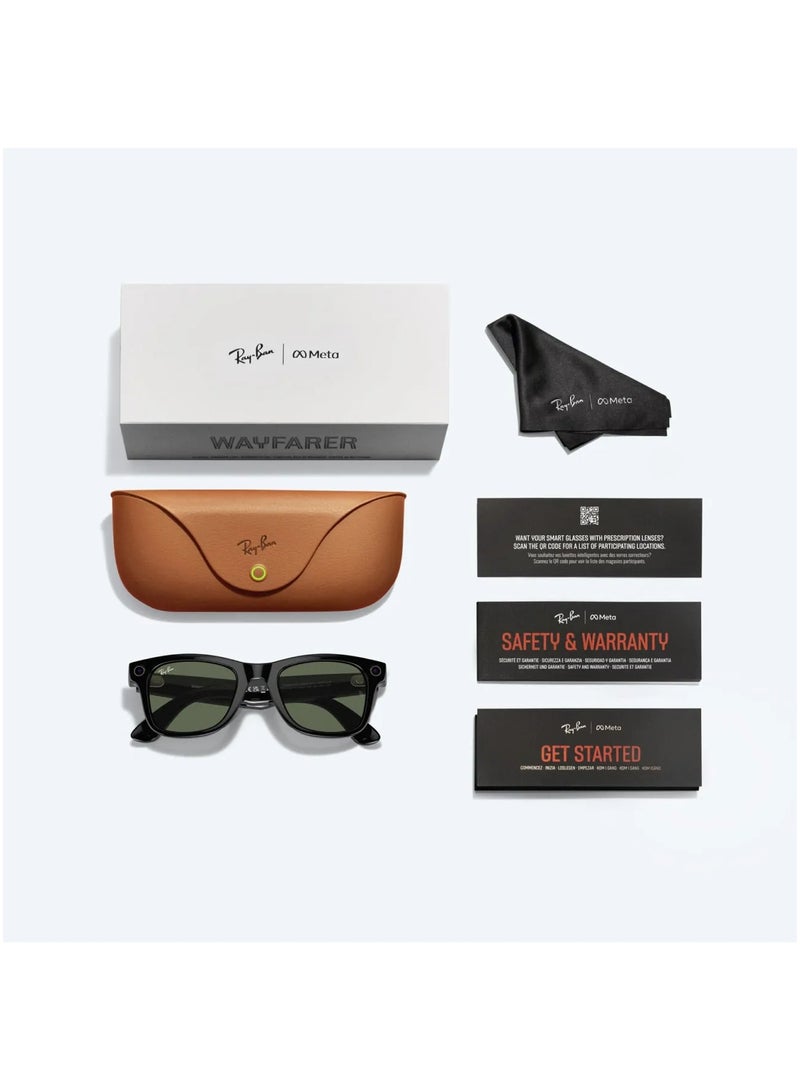 Meta - Ray Ban Wayfarer RW4006 Shiny Black Frames With G15 Green Classic Lenses Direct To Social 12MP Camera Open Ear Audio Five-Mic System AI Voice Control - Image 1