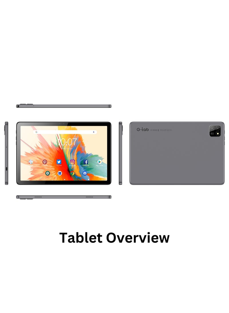 G-Tab - 11 Tablet/10.1 Inches IPS Screen/Octa Core 1.6GHz Processor/5G WiFi/6580mAh Battery/4G Dual SIM/4GB RAM + 128GB ROM/5MP Front+13MP Rear Camera/Includes- Touch Pen/OTG/Tempered Glass/Flip Cover - Image 1