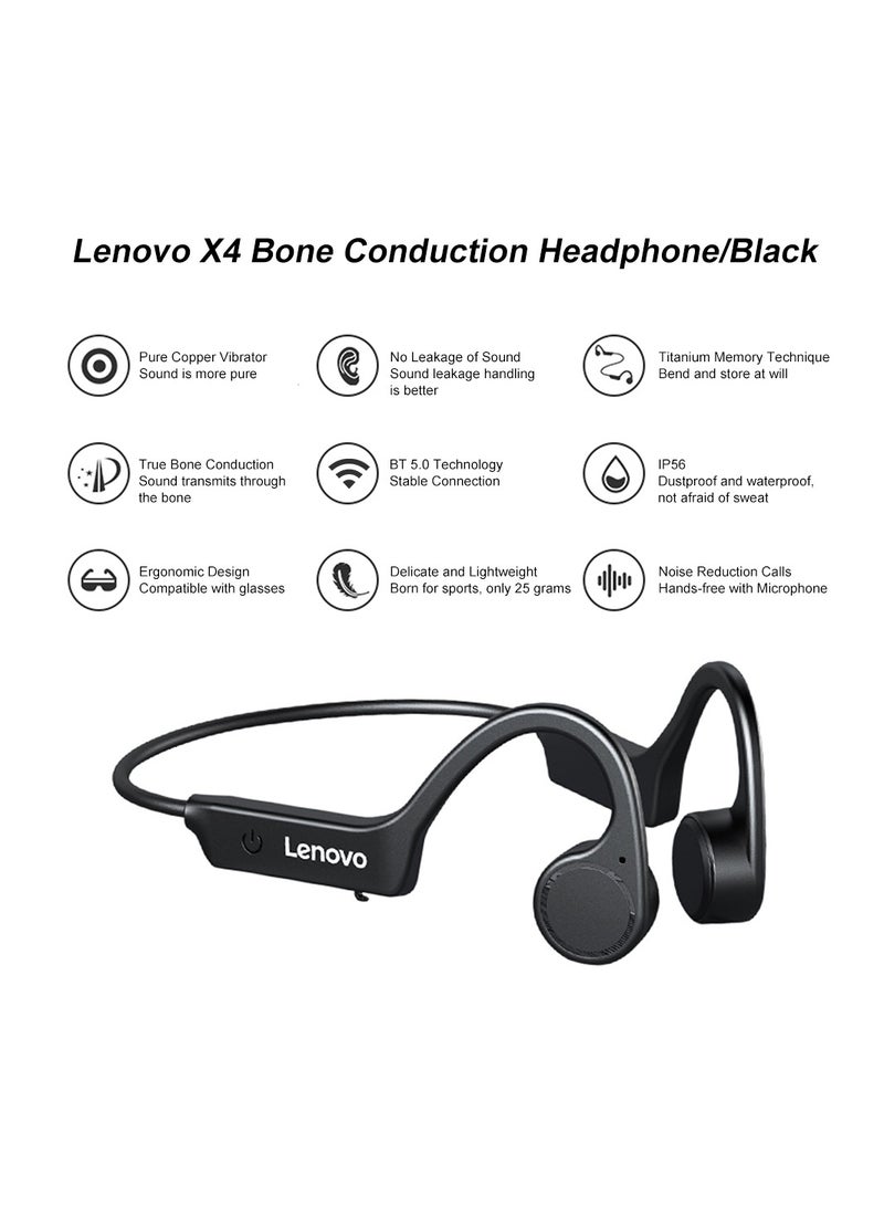 Lenovo X4 Bone Conduction Headphones Wireless Bluetooth 5.0 Earphone Outdoor Sports Headset Waterproof Hands-Free With Microphone Black - Image 2