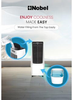 Nobel Air Cooler , 20L Capacity, Detachable Water Tank, 3 Wind Modes, 4 Wind Speeds, Touch & Remote Control, Honeycomb Filter, Automatic Shutdown, Silent Operation 20 L 110 W NAC400 White  - Image 3