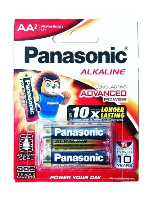 2 Pcs Long-Lasting Advanced Power AA2 Alkaline Battery 1.5 V Red