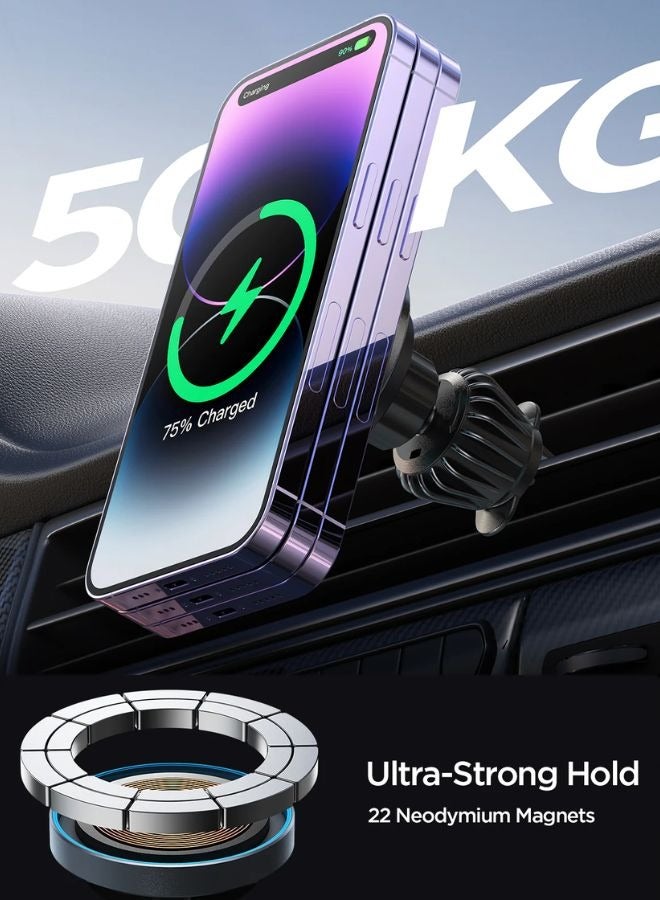 JOYROOM JR-ZS240 Pro 15W Magnetic Fast Wireless Car Charger - Qi Fast Charging - Car Air Vent Phone Holder Black - Image 3