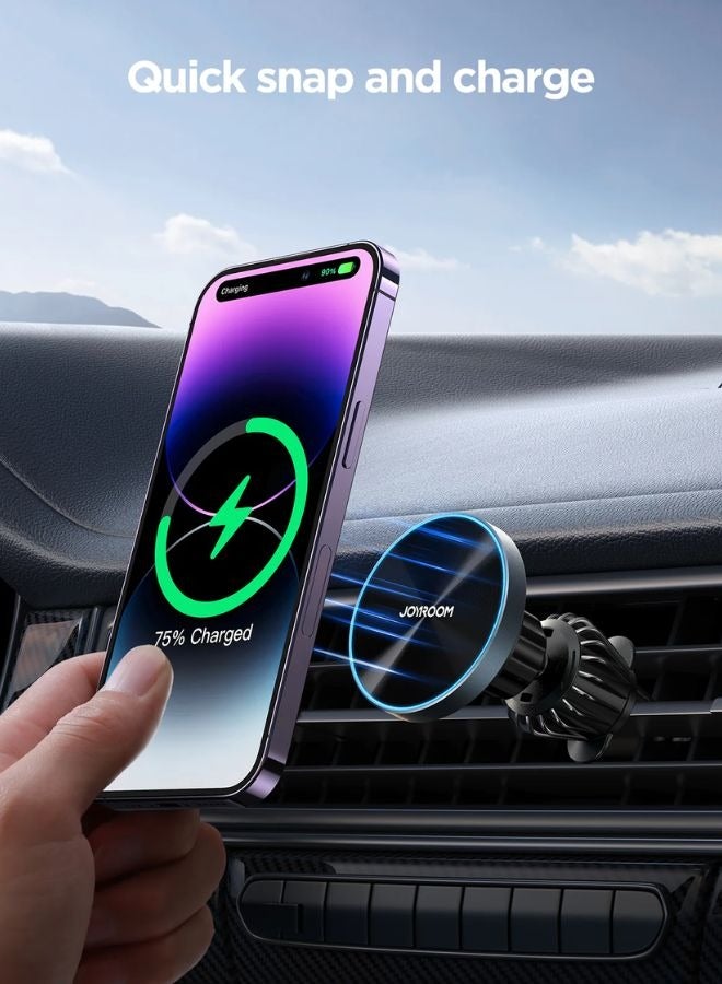 JOYROOM JR-ZS240 Pro 15W Magnetic Fast Wireless Car Charger - Qi Fast Charging - Car Air Vent Phone Holder Black - Image 2