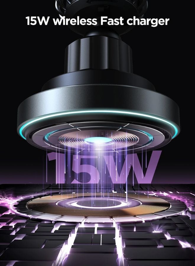 JOYROOM JR-ZS240 Pro 15W Magnetic Fast Wireless Car Charger - Qi Fast Charging - Car Air Vent Phone Holder Black - Image 5