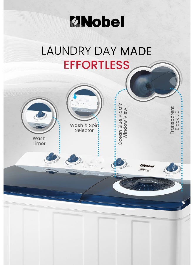 نوبل غسالة تحميل علوي بسعة 15 كجم، تحكم متقدم في نظام ABS، غطاء باللون الأزرق المحيطي، كفاءة 4 نجوم - Image 3