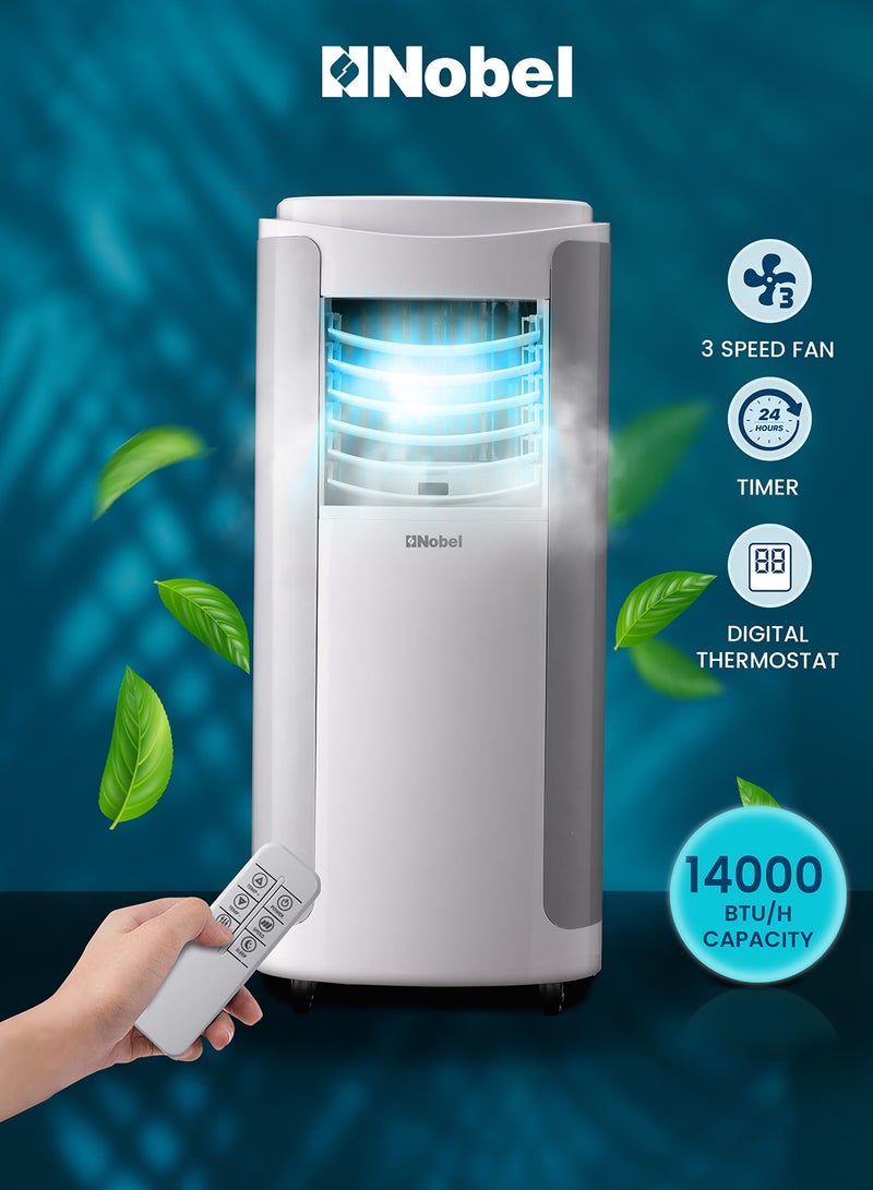 Portable Air Conditioner 3-in-1 Cooling Fan, Dehumidifier, 420m3/h Airflow, Eco-Friendly, Quiet Operation, Digital Thermostat, with Remote Control 1610 W NPAC15C White